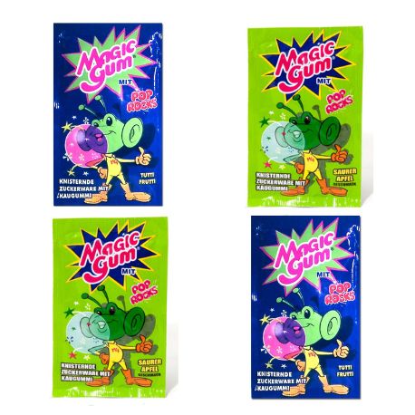 Magic Gum Pop Rocks x4 (2 gusto mela, 2 gusto tutti frutti)
